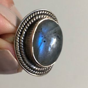 Labradorite Crystal Set in Genuine Silver Ring